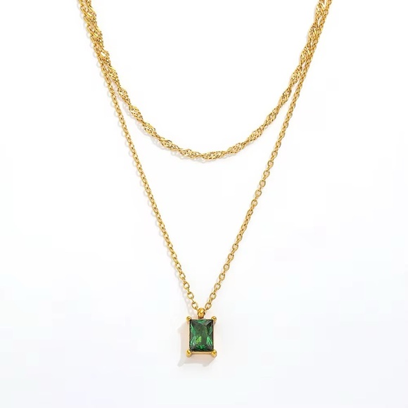 18K Gold Plated - Green Pendant Necklace - Gold Jewelry - Picture 3 of 7